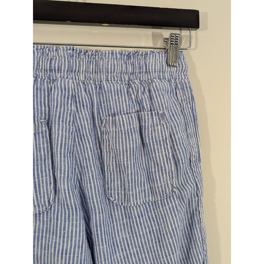 Melissa Nepton Striped Pants Blue White Linen Cropped Elastic Waist Nautical XS - Picture 11 of 12